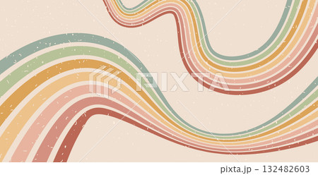 Retro groovy dab lines background. 70s music wave path abstract pattern wallpaper. Vector horizontal wide wavy vintage stripes design. Pop art graphic backdrop Retro groovy dab lines background. 70s music wave path abstract pattern wallpaper. Vector horizontal wide wavy vintage stripes design. Pop art graphic backdrop 132482603