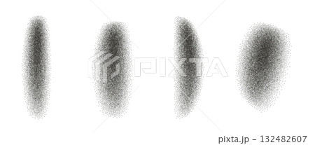 Black grainy gradient textured splotch shapes set. Monochrome stippled splatter figures. Grunge noise dotwork. Undulate splashes with speckles. Vector illustration isolated on transparent background 132482607