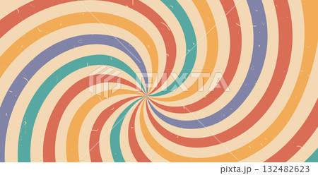 Groovy swirl rainbow starburst background. Retro spiral vertigo rays abstract illustration. Vector wavy retro decoration. Radial carnival stripes vintage backdrop. Sunburst 70s pop art design Groovy swirl rainbow starburst background. Retro spiral vertigo rays abstract illustration. Vector wavy retro decoration. Radial carnival stripes vintage backdrop. Sunburst 70s pop art design 132482623
