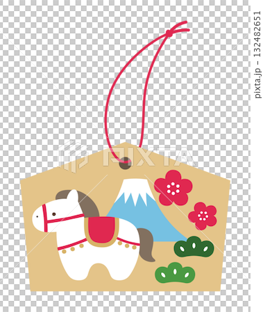 Vector illustration of a votive plaque for the Year of the Horse. 132482651