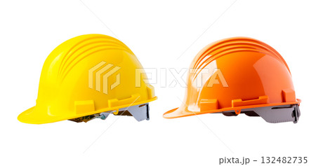 Safety first hard helmet hat, engineering construction and architecture on white background. 132482735