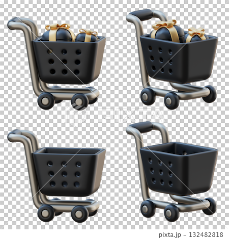 cartoon style black friday shopping cart 3D graphic 132482818