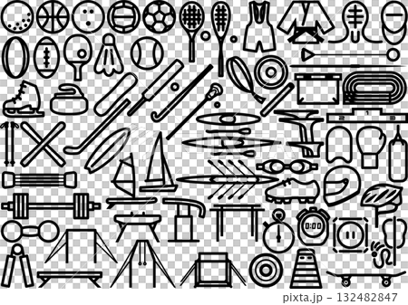 シンプルな線画のスポーツアイテムのセット シンプルな線画のスポーツアイテムのセット 132482847