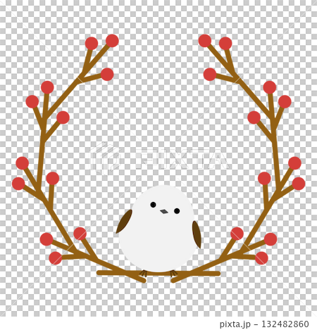 Circular frame of long-tailed tit and branches Circular frame of long-tailed tit and branches 132482860