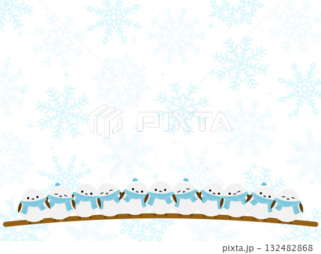 みんなでぬくぬくシマエナガ団子と雪の結晶の背景 132482868