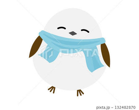 マフラーを巻いた笑顔のシマエナガ マフラーを巻いた笑顔のシマエナガ 132482870