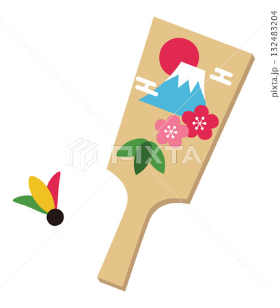 かわいい羽子板のベクターイラスト。正月、縁起物 132483204