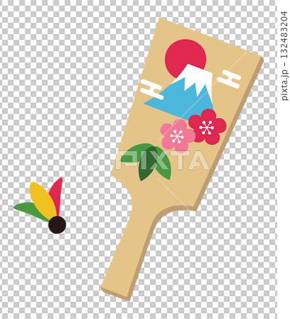 かわいい羽子板のベクターイラスト。正月、縁起物 132483204