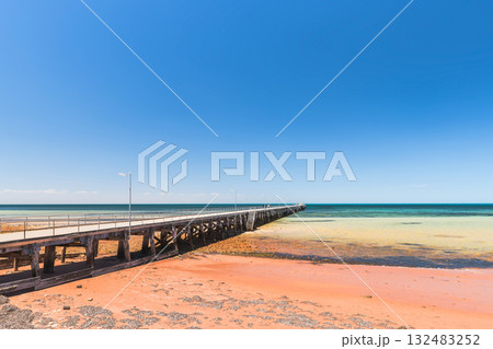 Ardrossan Jetty with people on a bright day, South Australia Ardrossan Jetty with people on a bright day, South Australia 132483252
