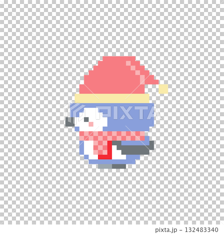 像素化的藍色貓頭鷹聖誕老人側身看的圖畫 像素化的藍色貓頭鷹聖誕老人側身看的圖畫 132483340