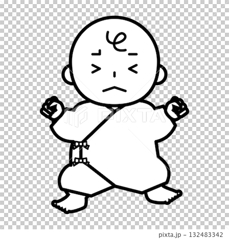 肌着を着たしかめっ面の赤ちゃん 132483342