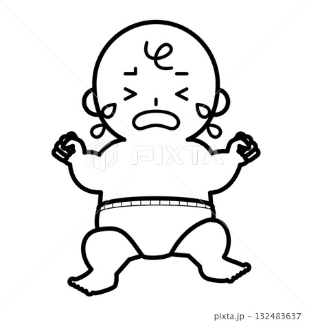大泣きするおむつ姿の赤ちゃん 132483637