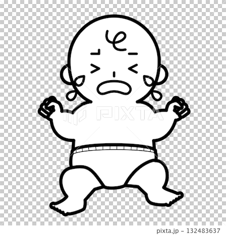 大泣きするおむつ姿の赤ちゃん 132483637