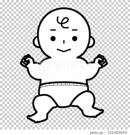 にっこりするおむつ姿の赤ちゃん 132483639