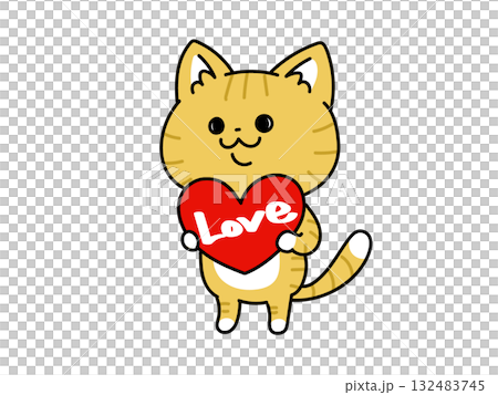 ハートを持った猫ちゃんのイラスト ハートを持った猫ちゃんのイラスト 132483745