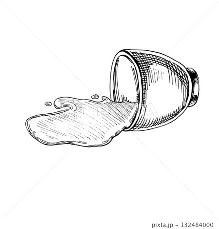 A cup with spilled liquid. A realistic coffee-themed vector illustration for menu design, coffee shop interiors, signs, interior paintings, and poster printing. 132484000