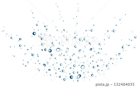 Blue water bubbles and drops splash crown. 132484035