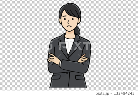 Businesswoman with a troubled expression and folded arms (upper body, simple color) 132484243