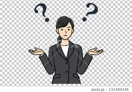 一位女商人聳聳肩,做出「我不知道」的姿勢(上半身,簡單的顏色) 一位女商人聳聳肩,做出「我不知道」的姿勢(上半身,簡單的顏色) 132484246