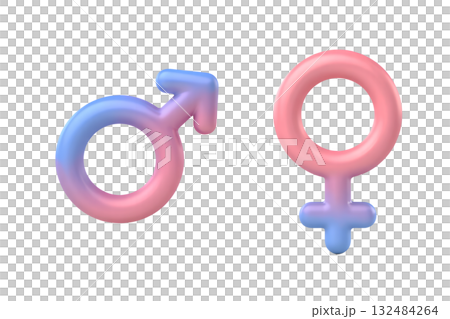 Vibrant 3d gradient rendering of the male and female gender symbols, interconnected. Symbolizes gender equality, inclusivity on transparent background Vibrant 3d gradient rendering of the male and female gender symbols, interconnected. Symbolizes gender equality, inclusivity on transparent background 132484264