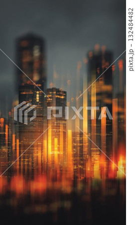 Abstract Cityscape With Glowing Bars and Buildings 132484482