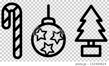Christmas icons, walking stick, ornaments and Christmas tree. Vector illustration. 132484624