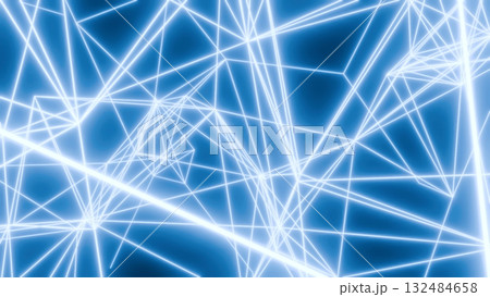 無数を光る青い線が結び付き図形を形作る背景素材。幾何学的なビームのエフェクトイラスト 無数を光る青い線が結び付き図形を形作る背景素材。幾何学的なビームのエフェクトイラスト 132484658