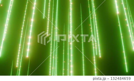降り注ぐ緑の光のシャワーの背景素材。イベントを盛り上げる流星のエフェクトイラスト 132484659