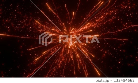 爆発して赤い火の粉が弾けるエフェクト背景素材。儚い印象の赤い花火のイラスト 爆発して赤い火の粉が弾けるエフェクト背景素材。儚い印象の赤い花火のイラスト 132484665