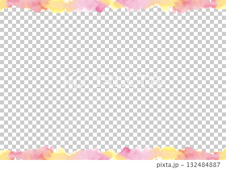 White background with warm watercolor paints painted on top and bottom - horizontal 132484887