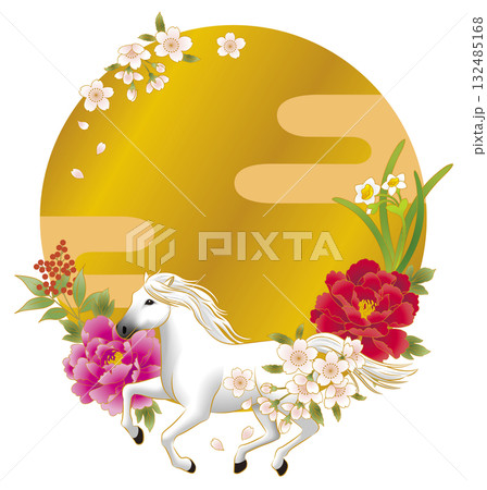午年　年賀状素材　　白馬 132485168