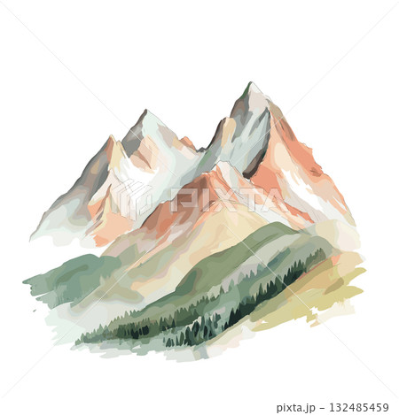 Andes Mountains. Andes Mountains hand drawn watercolor illustration 132485459