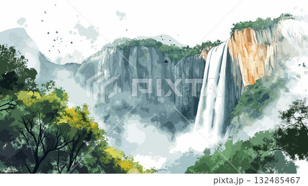 Angel Falls. Angel Falls hand drawn watercolor illustration Angel Falls. Angel Falls hand drawn watercolor illustration 132485467