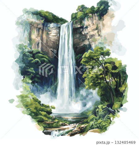 Angel Falls. Angel Falls hand drawn watercolor illustration Angel Falls. Angel Falls hand drawn watercolor illustration 132485469