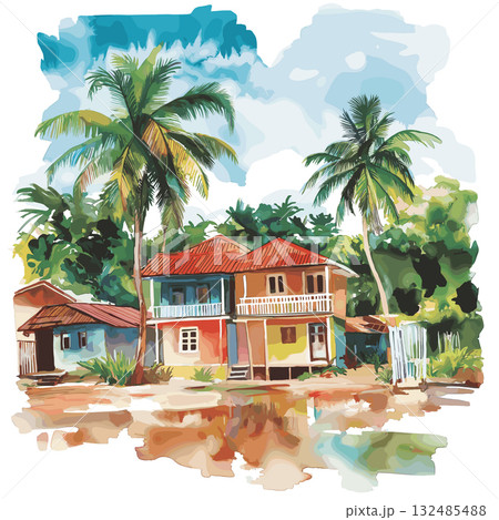 Bartica. Bartica hand drawn watercolor illustration 132485488