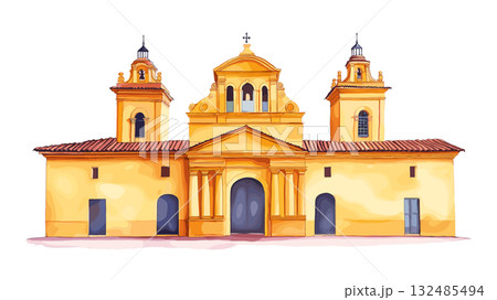 Bogota Gold Museum. Bogota Gold Museum hand drawn watercolor illustration Bogota Gold Museum. Bogota Gold Museum hand drawn watercolor illustration 132485494
