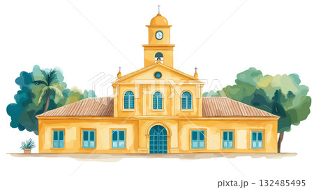 Bogota Gold Museum. Bogota Gold Museum hand drawn watercolor illustration 132485495