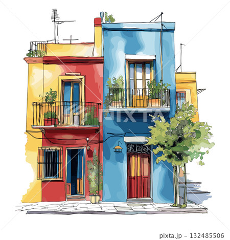 La Boca and Caminito. La Boca and Caminito hand drawn watercolor illustration La Boca and Caminito. La Boca and Caminito hand drawn watercolor illustration 132485506