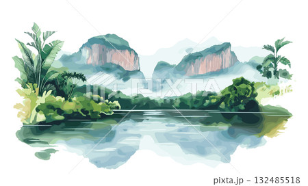 Canaima National Park. Canaima National Park hand drawn watercolor illustration Canaima National Park. Canaima National Park hand drawn watercolor illustration 132485518