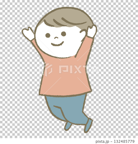 一個孩子高興地跳躍 132485779