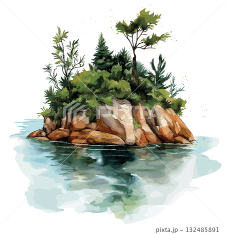 Devil Island - Iles du Salut. Devil Island - Iles du Salut hand drawn watercolor illustration 132485891
