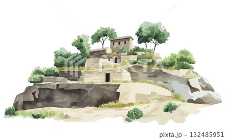 Chan Chan Archaeological Site. Chan Chan Archaeological Site hand drawn watercolor illustration 132485951