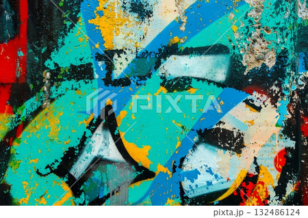 Vibrant Graffiti Texture in Bold Teal, Yellow, Red for Urban 90s, Street Art Design Vibrant Graffiti Texture in Bold Teal, Yellow, Red for Urban 90s, Street Art Design 132486124