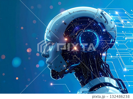 未来的なAIロボットとテクノロジーを描いたイラスト 未来的なAIロボットとテクノロジーを描いたイラスト 132486238