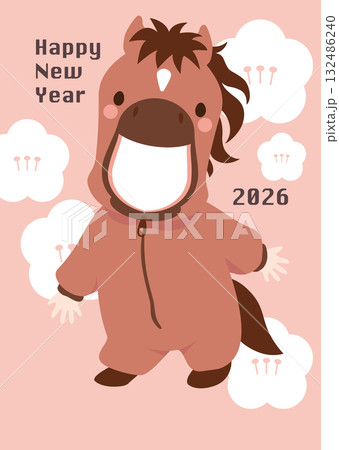 写真の顔をはめ込めるかわいい午年年賀状用ベクターイラスト 写真の顔をはめ込めるかわいい午年年賀状用ベクターイラスト 132486240