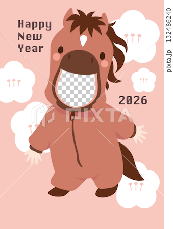 写真の顔をはめ込めるかわいい午年年賀状用ベクターイラスト 写真の顔をはめ込めるかわいい午年年賀状用ベクターイラスト 132486240
