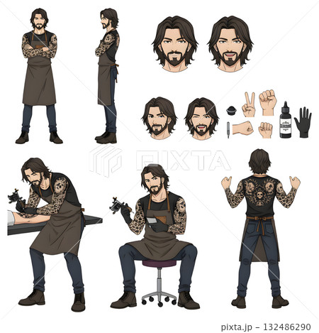 Set of tattoo artists character. illustration design. 132486290