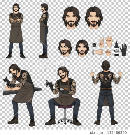 Set of tattoo artists character. illustration design. 132486290