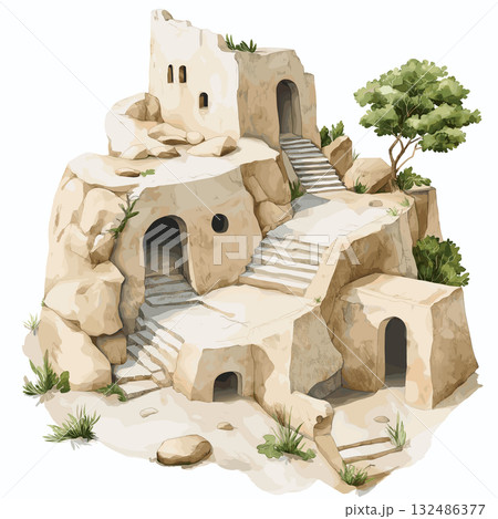 Chan Chan Archaeological Site. Chan Chan Archaeological Site hand drawn watercolor illustration 132486377