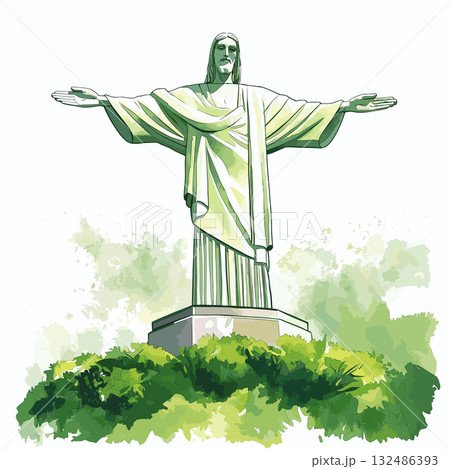 Christ the Redeemer. Christ the Redeemer hand drawn watercolor illustration Christ the Redeemer. Christ the Redeemer hand drawn watercolor illustration 132486393